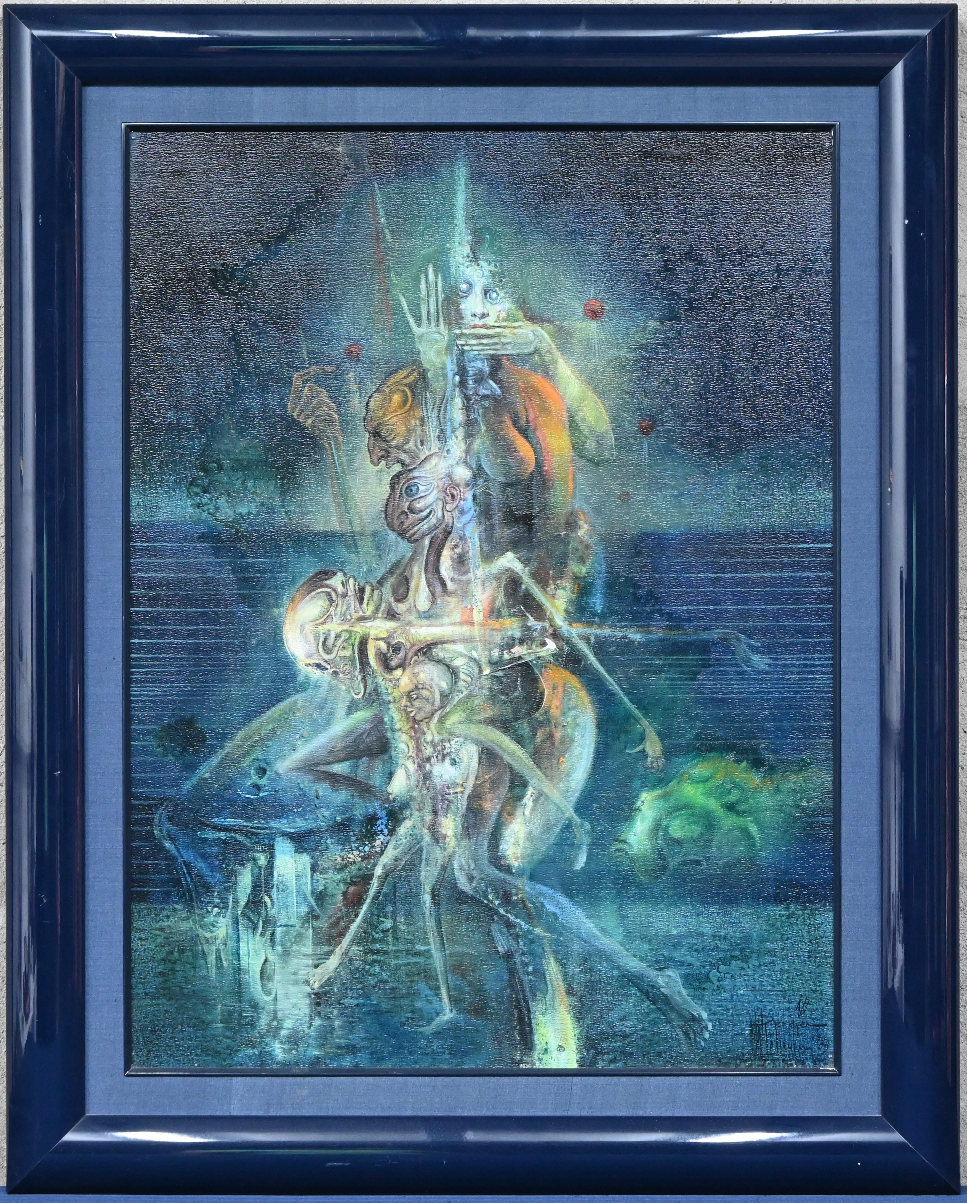 ‘Wezens’, een olieverfschilderij op paneel. Gesigneerd en gedateerd 1989 ‘Wezens’, een olieverfschilderij op paneel. Gesigneerd en gedateerd 1989.