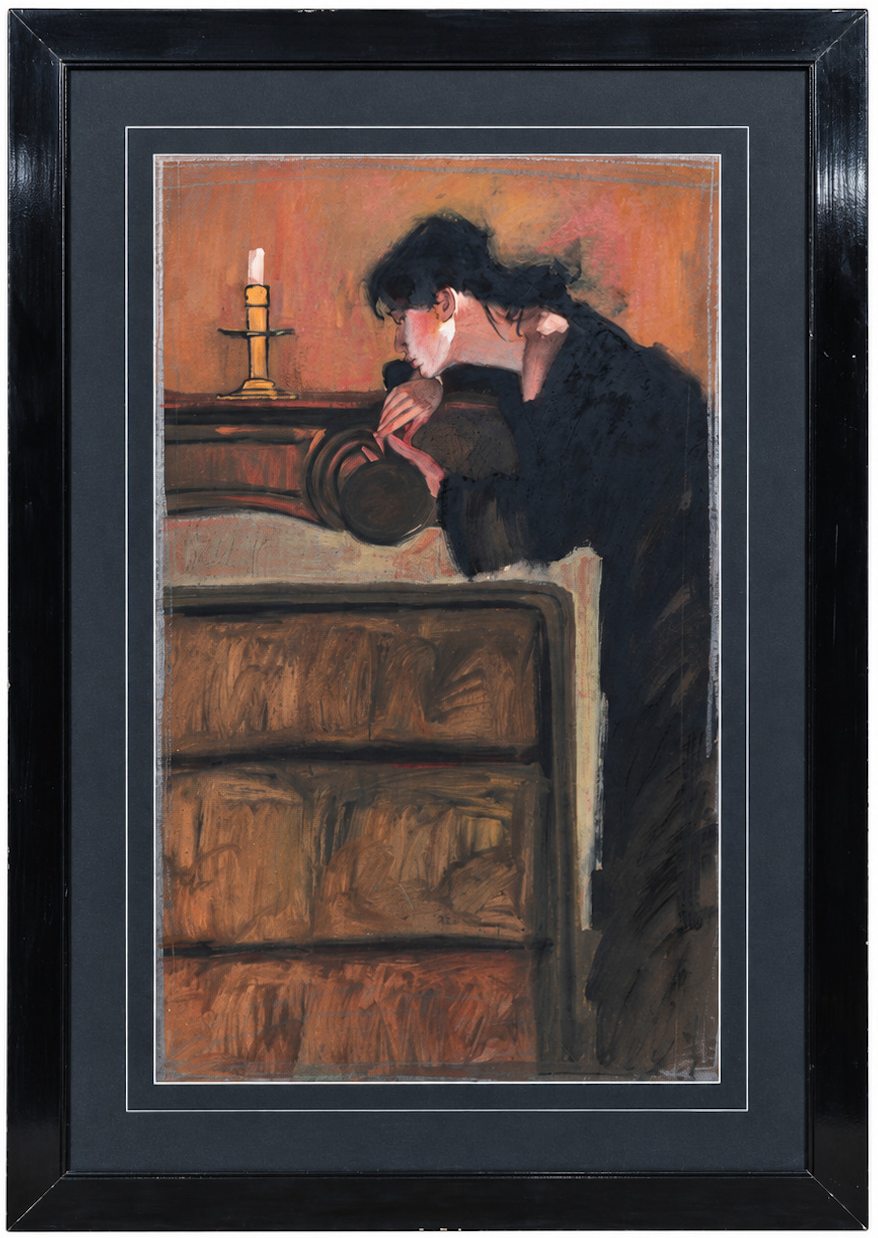 ‘Vrouw bij Kaars’, een olieverfschilderij op karton. Gesigneerd en gedateerd 1992 ‘Vrouw bij Kaars’, een olieverfschilderij op karton. Gesigneerd en gedateerd 1992.