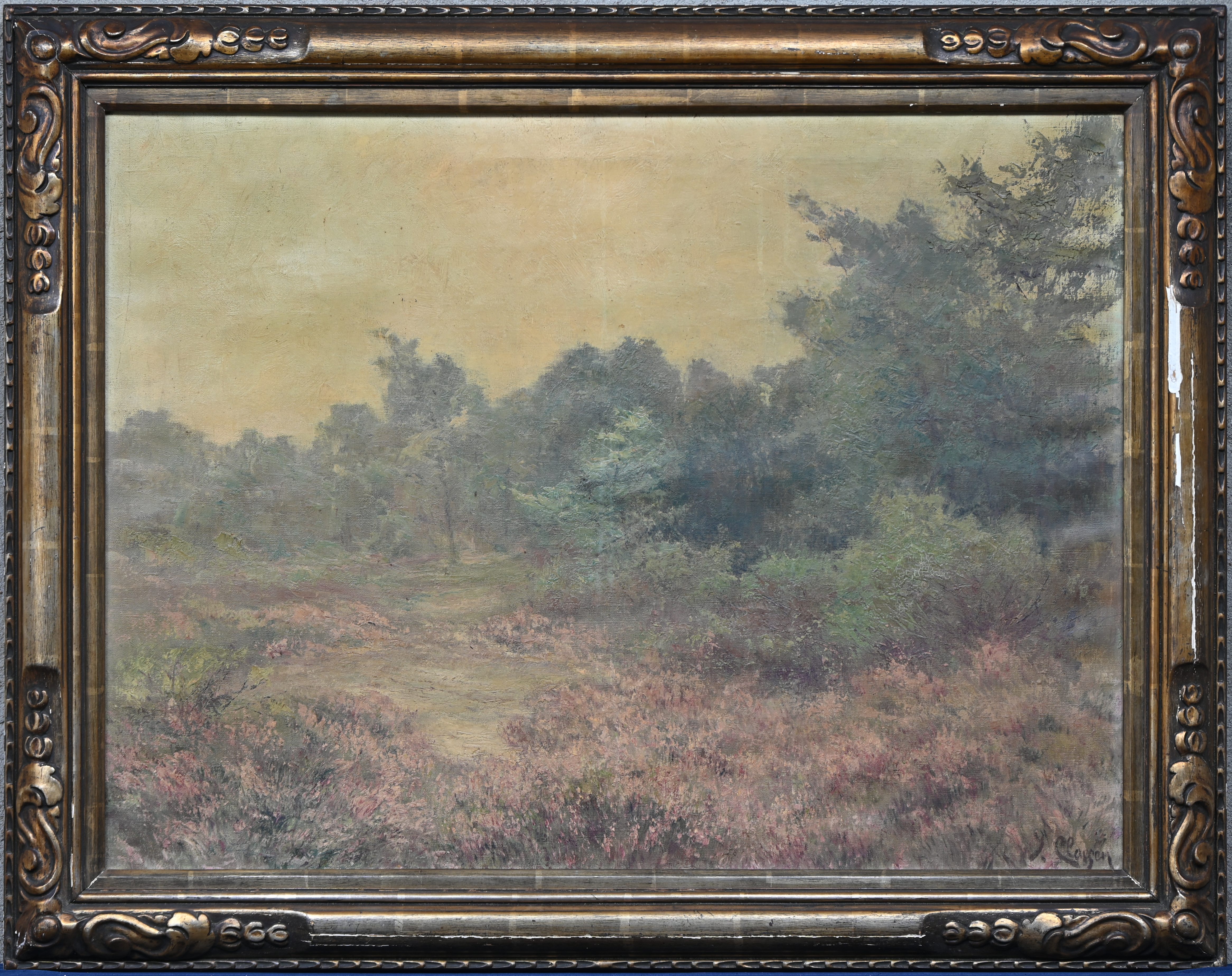 ‘Heidelandschap’, een impressionistisch olieverfschilderij op doek. Gesigneerd ‘Heidelandschap’, een impressionistisch olieverfschilderij op doek. Gesigneerd.