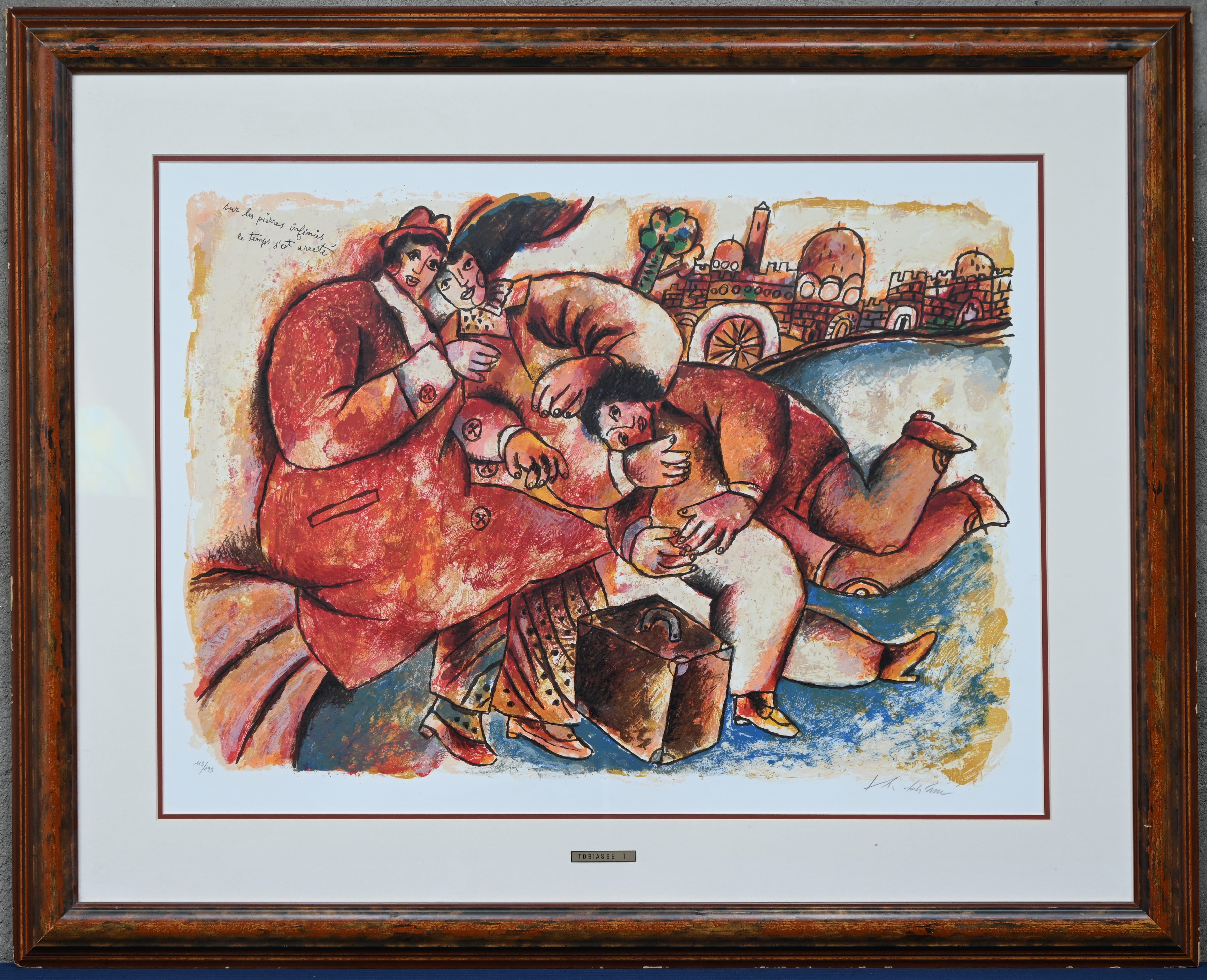 "Sur les Pierres Infines le Temps s'est Arrete", een kleurenlitho. Gesigneerd, nr. 113 uit een oplage van 199 exemplaren "Sur les Pierres Infines le Temps s'est Arrete", een kleurenlitho. Gesigneerd, nr. 113 uit een oplage van 199 exemplaren.