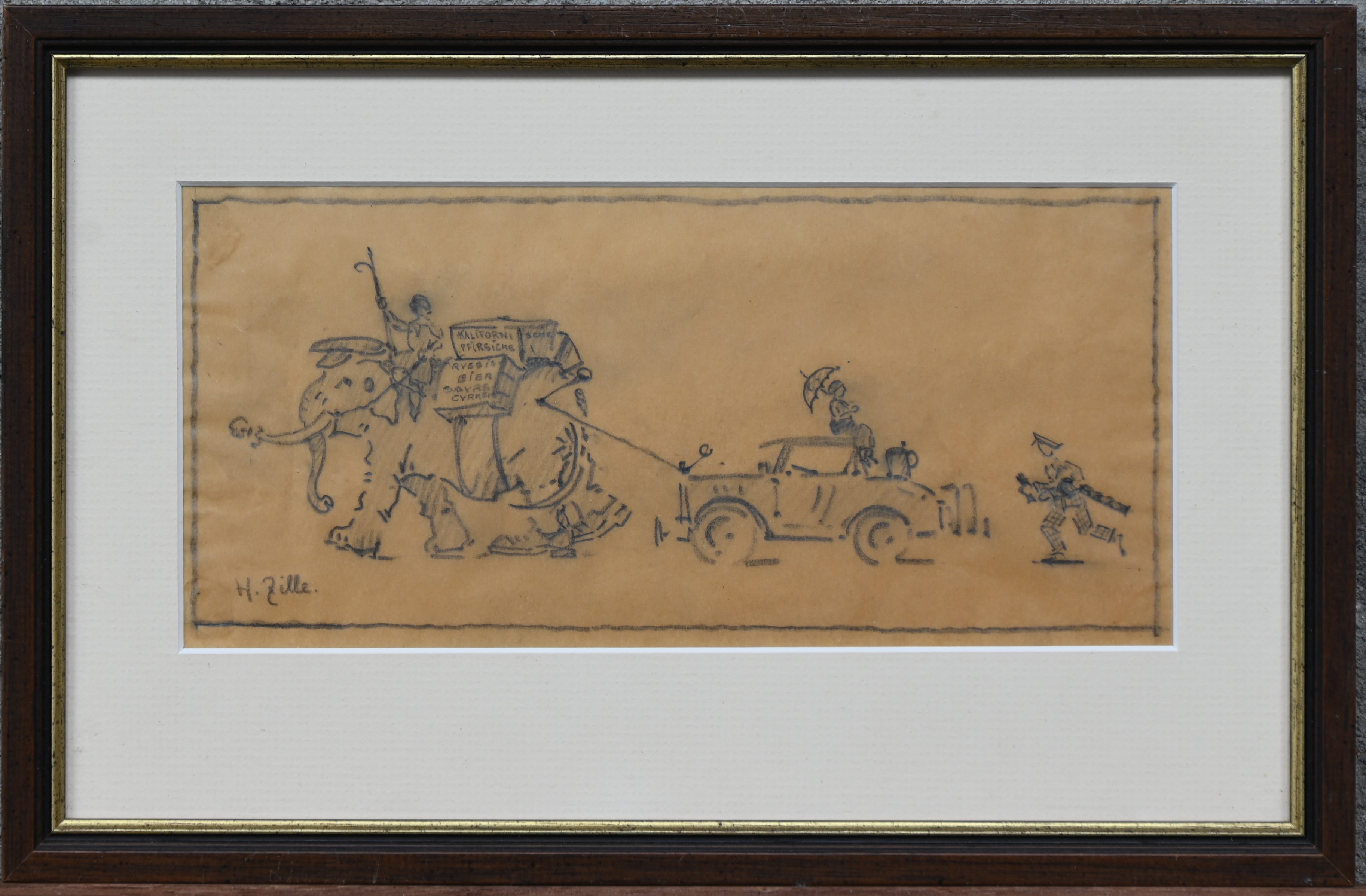 ‘Tafereel met olifant’, een potloodtekening. Gesigneerd ‘H. Zille’ ‘Tafereel met olifant’, een potloodtekening. Gesigneerd ‘H. Zille’.