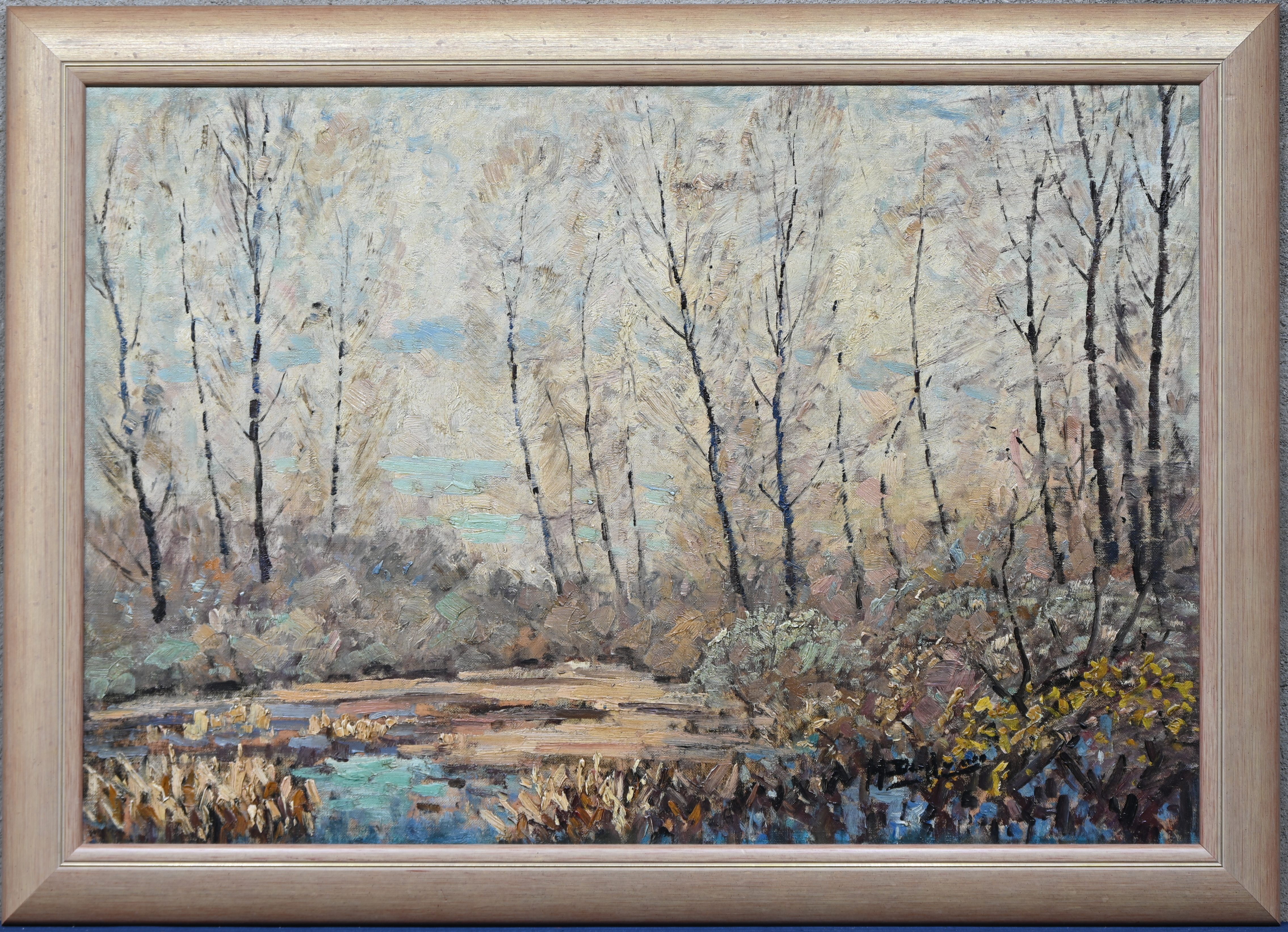 ‘Herfstlandschap’, een impressionistisch olieverfschilderij. Onleesbaar gesigneerd ‘Herfstlandschap’, een impressionistisch olieverfschilderij. Onleesbaar gesigneerd.
