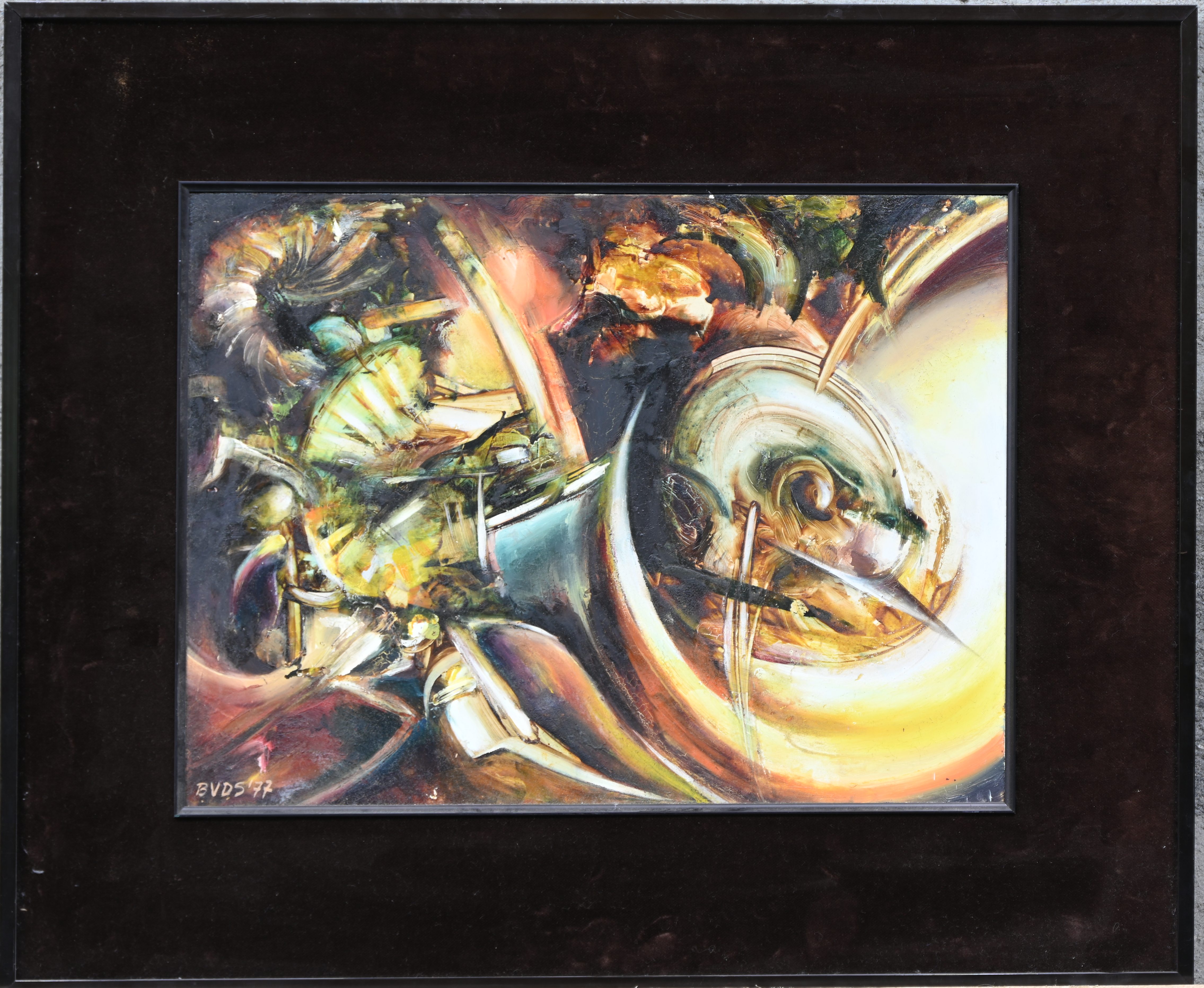 ‘Wild-Up Blach’, een abstracte compositie. Gemengde techniek op paneel. Gesigneerd met monogram ‘BVDS ‘77’ ‘Wild-Up Blach’, een abstracte compositie. Gemengde techniek op paneel. Gesigneerd met monogram ‘BVDS ‘77’.