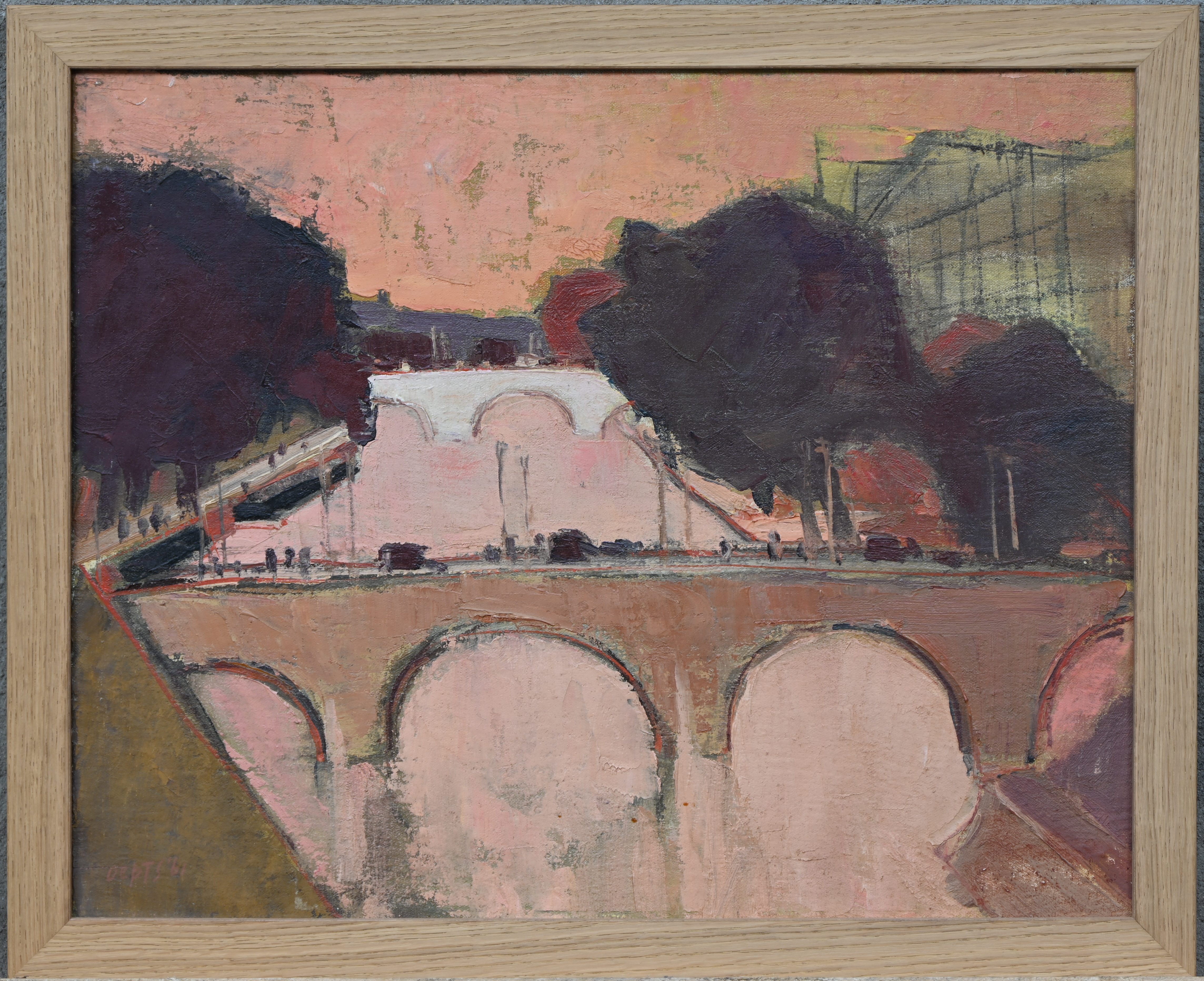 ‘Frans Landschap’, een olieverfschilderij op doek. Draagt de niet geverifieerde signatuur van Wim Oepts, gedateerd ‘61 ‘Frans Landschap’, een olieverfschilderij op doek. Draagt de niet geverifieerde signatuur van Wim Oepts, gedateerd ‘61.