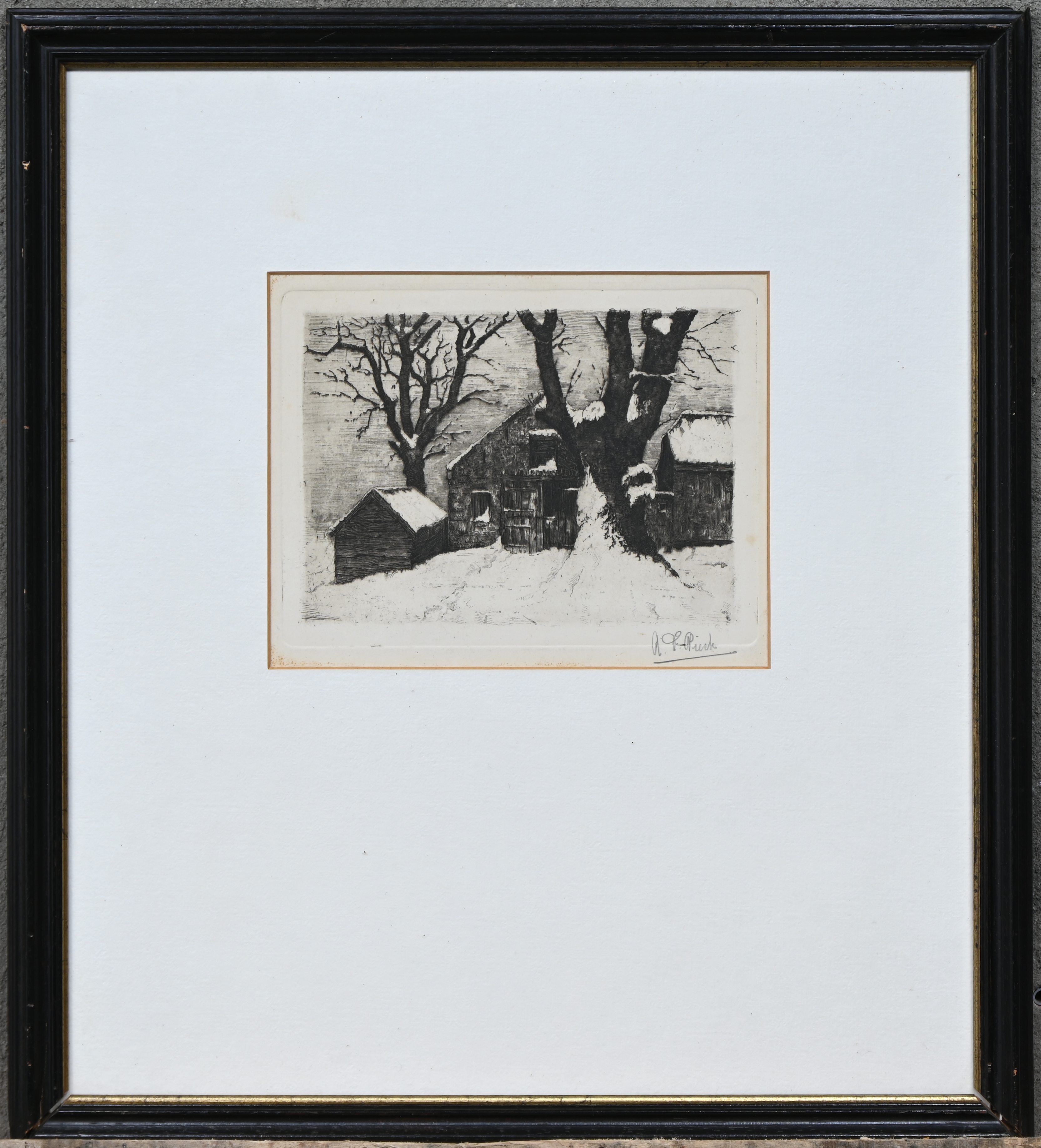 ‘Boerderij van Boon-Stoppel’, een monochrome ets. Gesigneerd A. Pieck ‘Boerderij van Boon-Stoppel’, een monochrome ets. Gesigneerd A. Pieck.