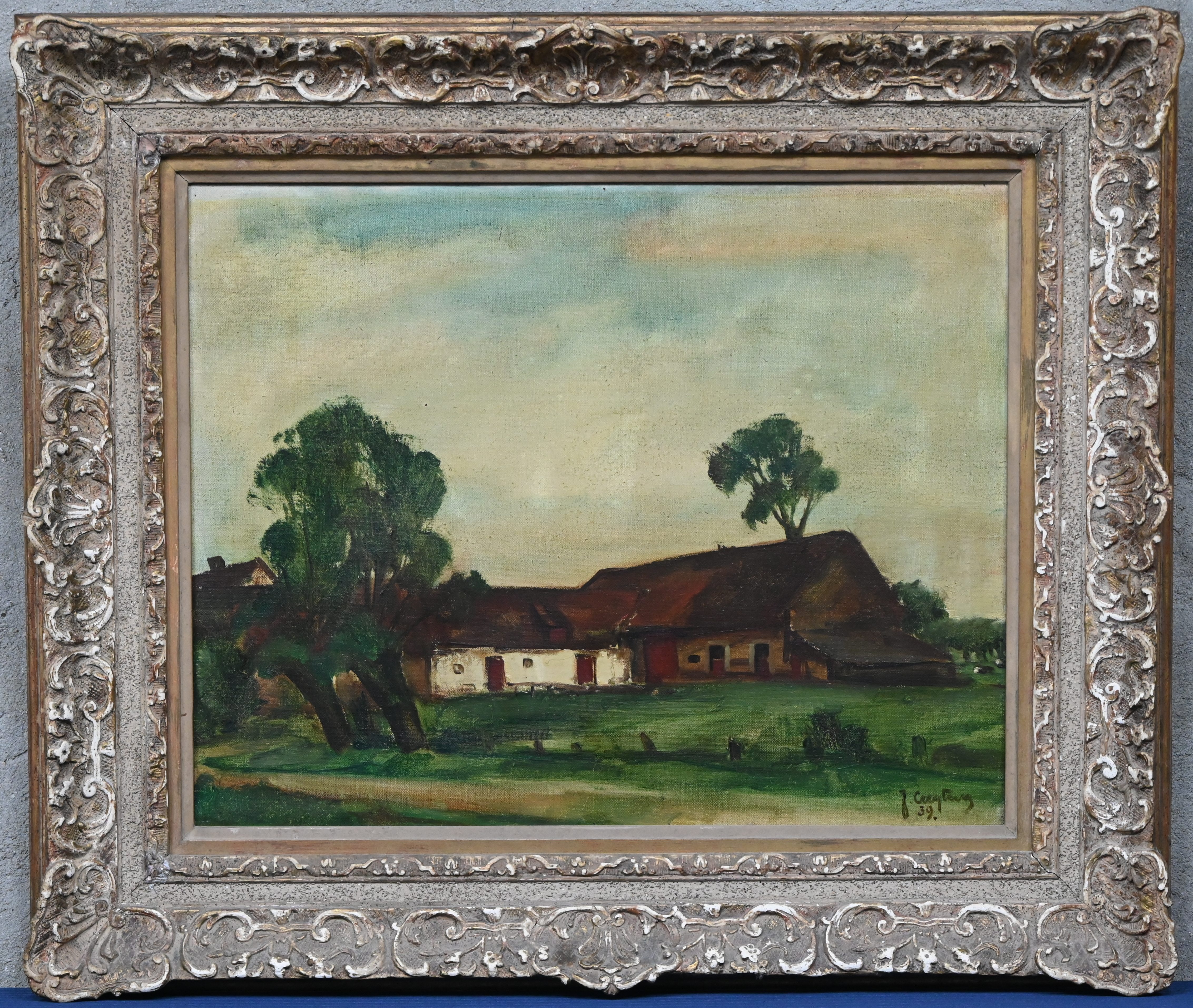 “Hoevezicht”, een schilderij, olieverf op doek, gesigneerd en gedateerd ‘39 “Hoevezicht”, een schilderij, olieverf op doek, gesigneerd en gedateerd ‘39.