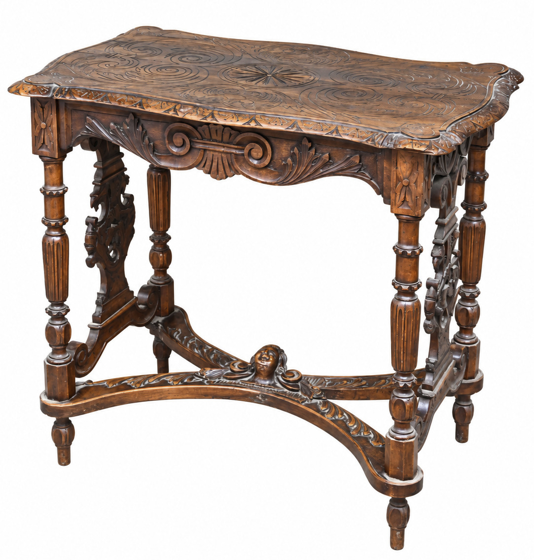 Een gesculpteerde massief eikenhouten neo-renaissance tafel Een gesculpteerde massief eikenhouten neo-renaissance tafel.