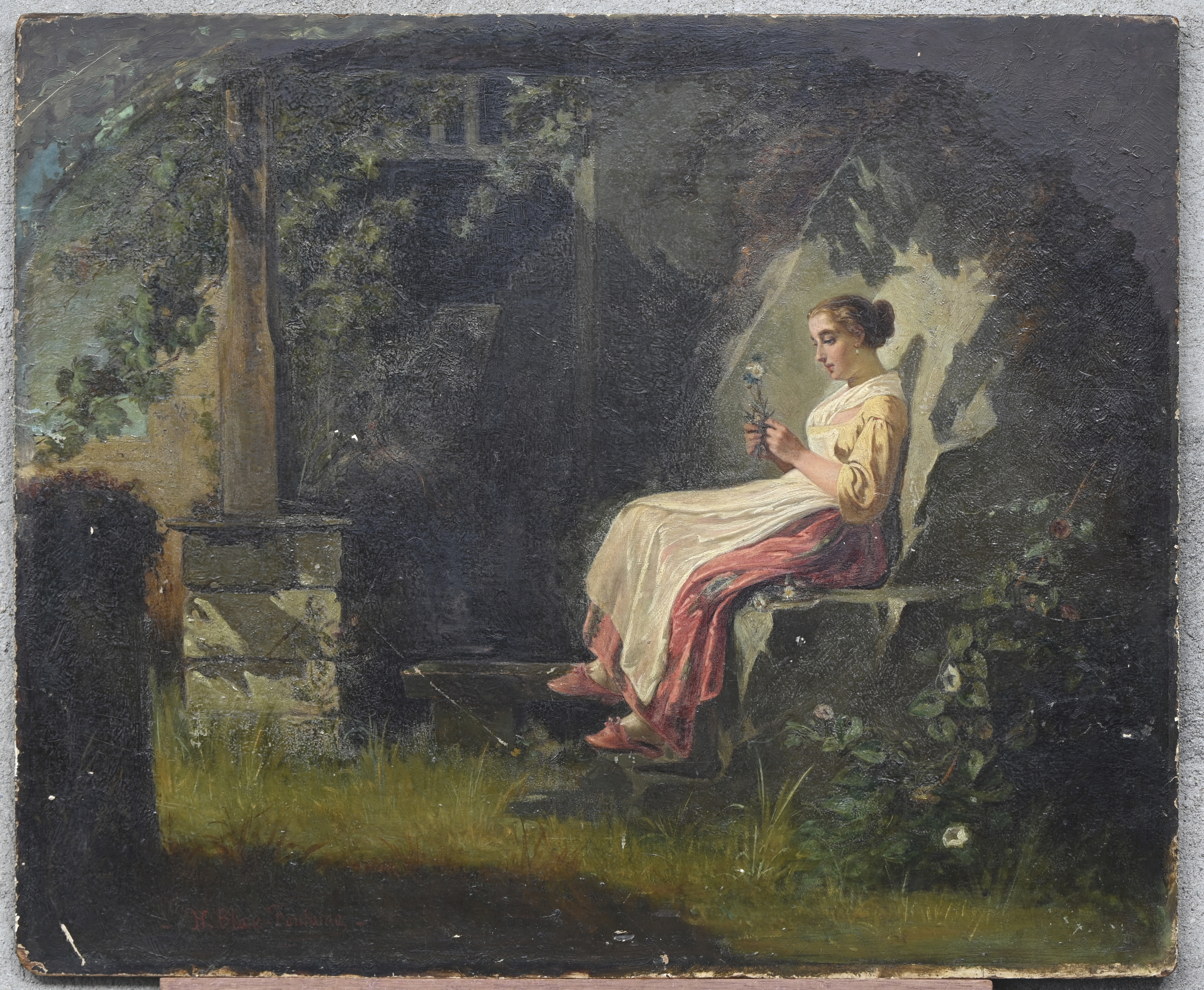 ‘Jonge vrouw met bloementuil’, een academisch olieverfschilderij op paneel. Gesigneerd linksonder ‘Jonge vrouw met bloementuil’, een academisch olieverfschilderij op paneel. Gesigneerd linksonder.
